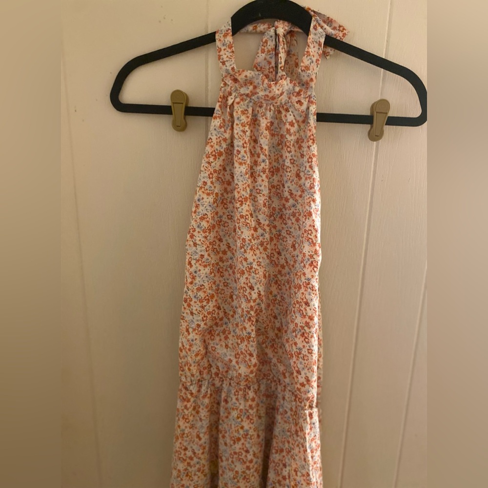 Temofon Womens A Line Maxi Dress Pink Floral Halter Sleeveless 2XL New